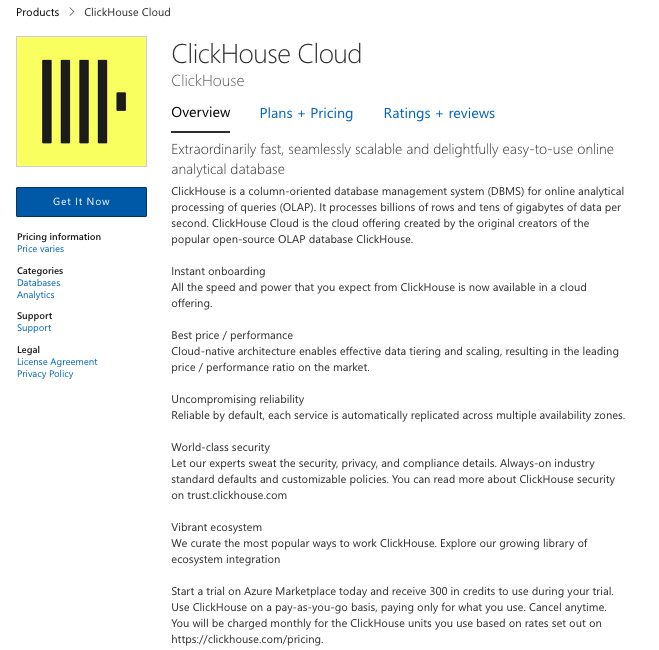 ClickHouse Cloud 가입 정보 양식