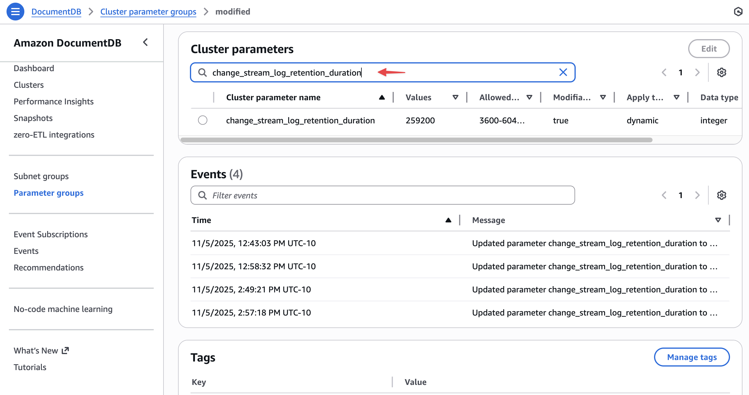 파라미터 그룹 수정