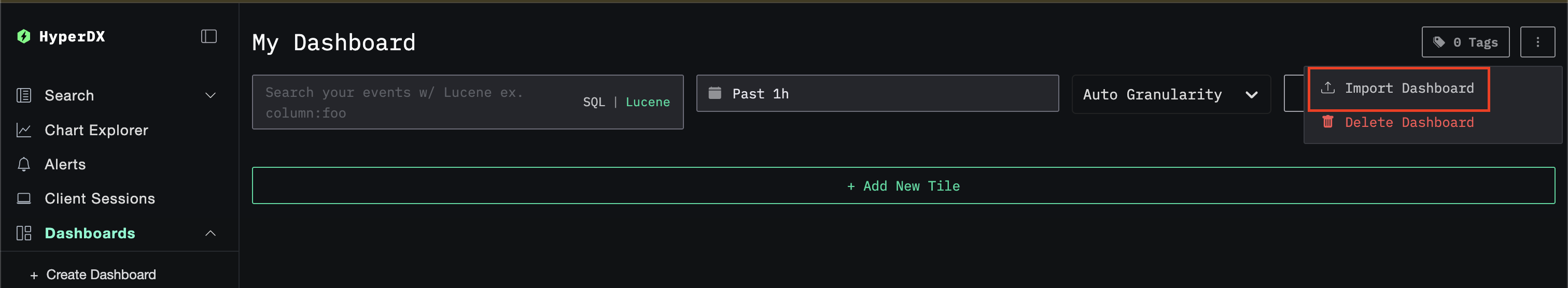 대시보드 가져오기 버튼
