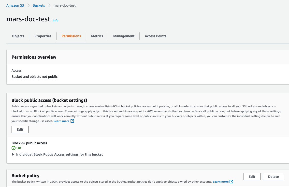 S3 버킷 정책 구성에 접근하기